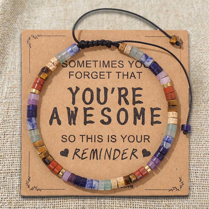 Olivenorma - Rappel inspirant : TU ES GÉNIALE - Bracelet ajustable fait main en perles - Mélange de pierres de chakra - image 8