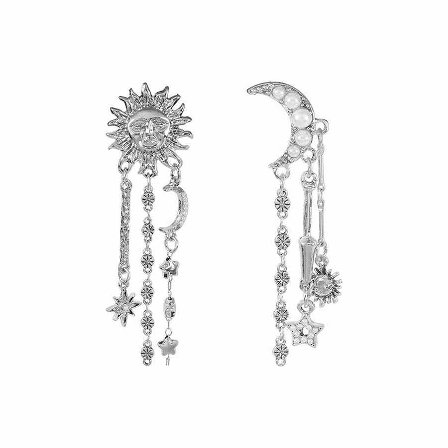 Boucles d'oreilles pendantes Olivenorma Boho Sun Face Célestic Star Moon - Soleil et Lune Argent - image 12