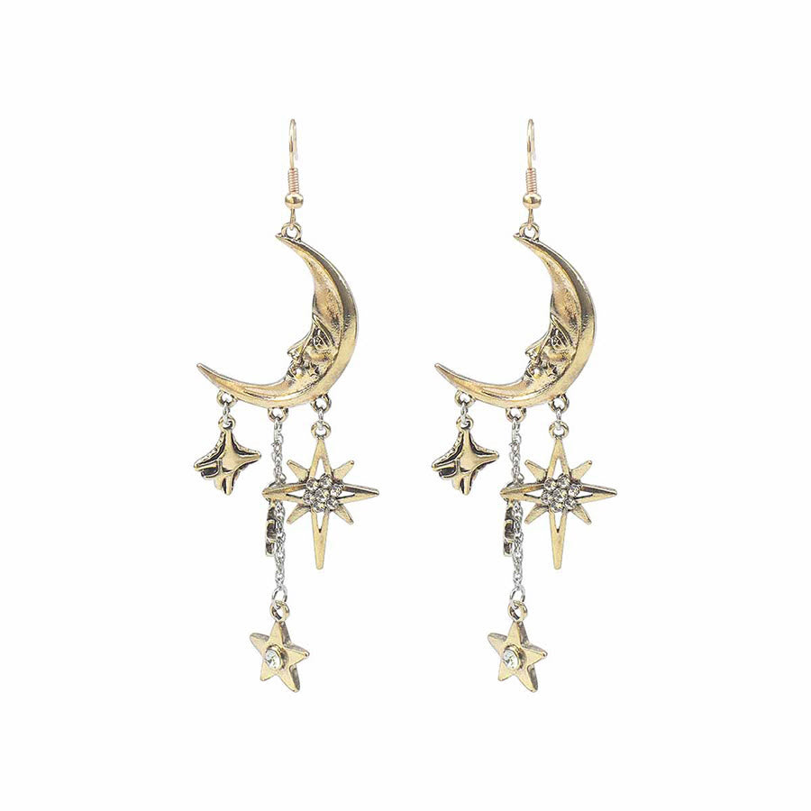 Boucles d'oreilles pendantes Olivenorma Boho Sun Face Célestic Star Moon - Lune et étoile - image 6