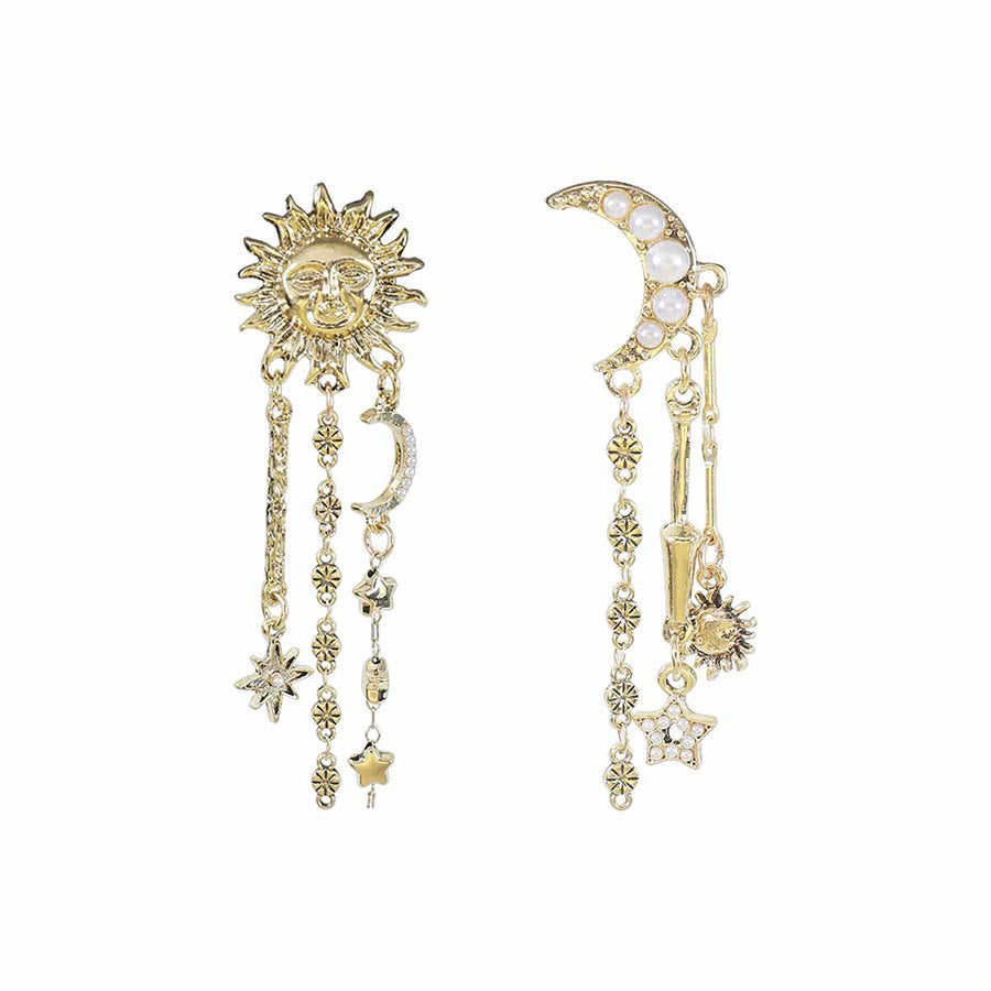 Boucles d'oreilles pendantes Olivenorma Boho Sun Face Célestic Star Moon - Soleil et Lune Or - image 1