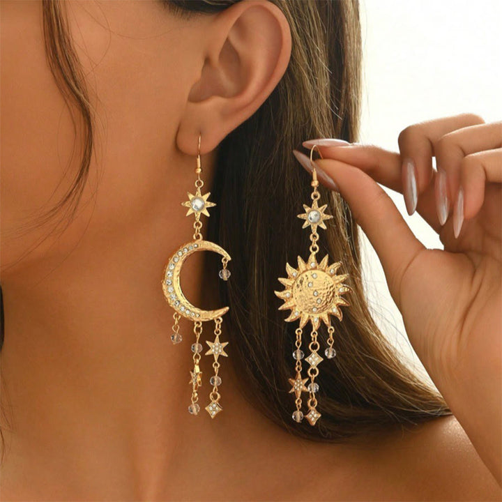 Boucles d'oreilles pendantes Olivenorma style bohème vintage céleste soleil lune étoile - Or - image 5