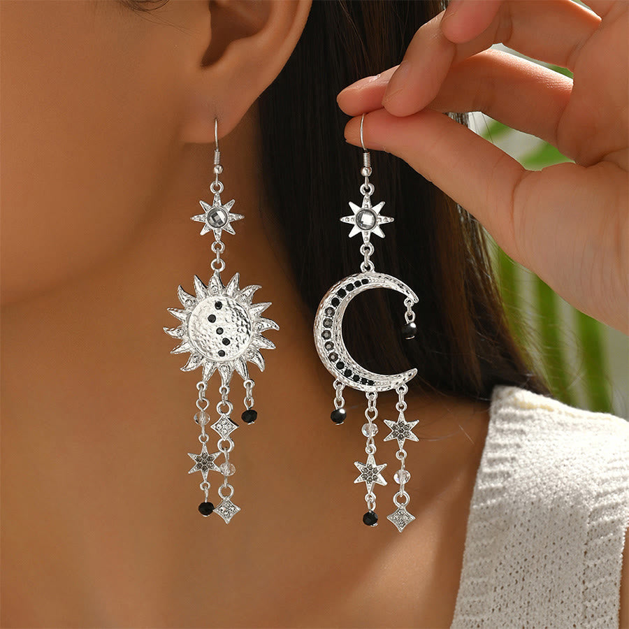 Boucles d'oreilles pendantes Olivenorma style bohème vintage céleste soleil lune étoile - Argent - image 7