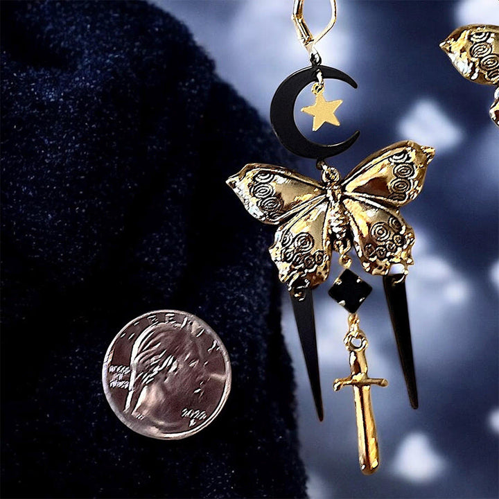 Boucles d'oreilles Olivenorma gothiques mystiques papillon lune épée à pompons superposés - image 7
