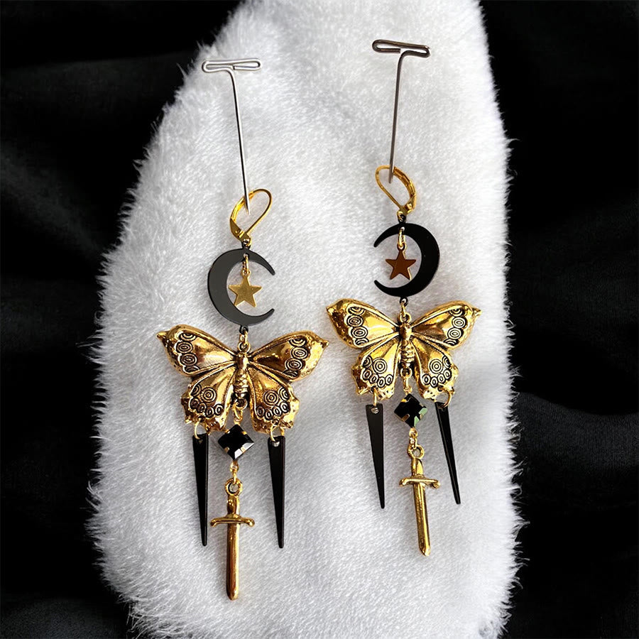 Boucles d'oreilles Olivenorma gothiques mystiques papillon lune épée à pompons superposés - image 5