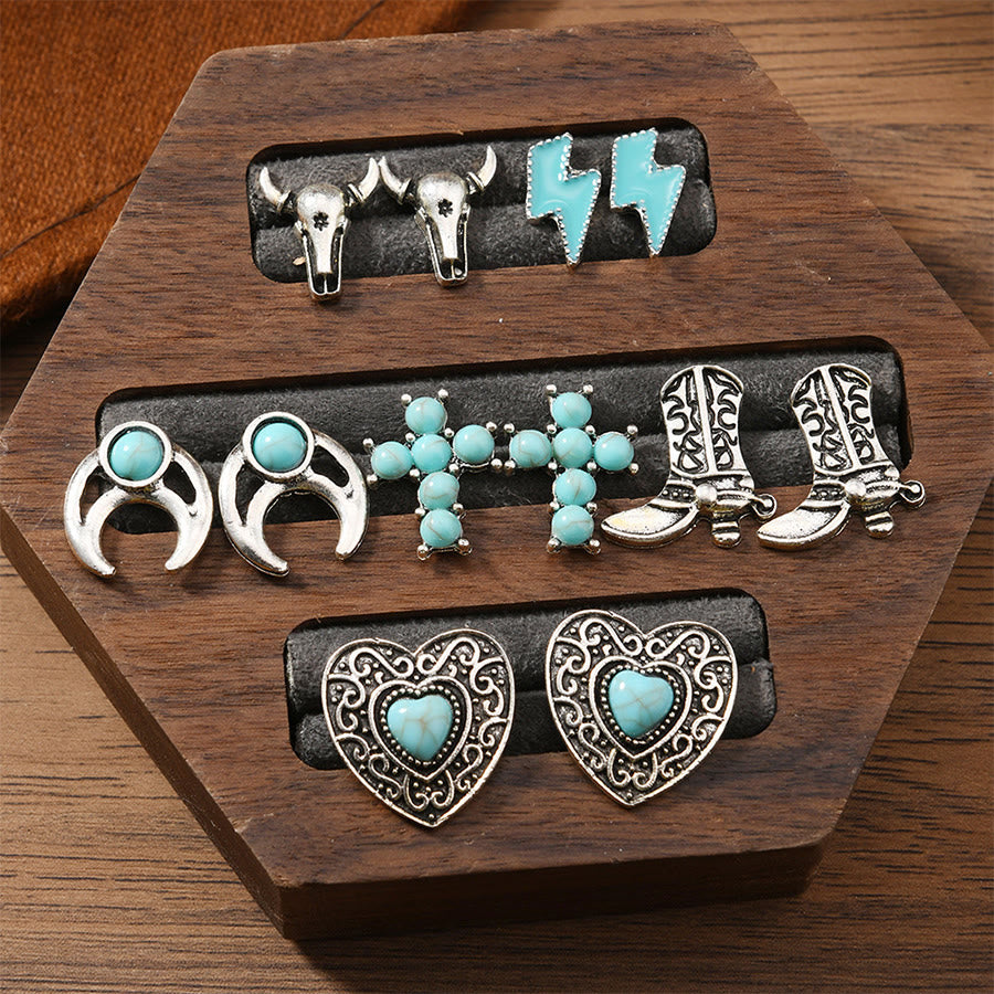 Boucles d'oreilles Olivenorma bohèmes à motifs multiples du Sud-Ouest, empilables - Cowboy et cœur - image 22