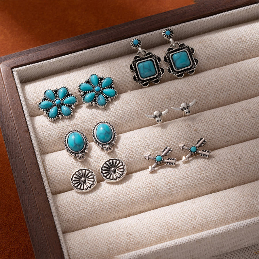 Boucles d'oreilles Olivenorma western bohème floral et cowboy à motifs variés - Fleur et carré - image 6