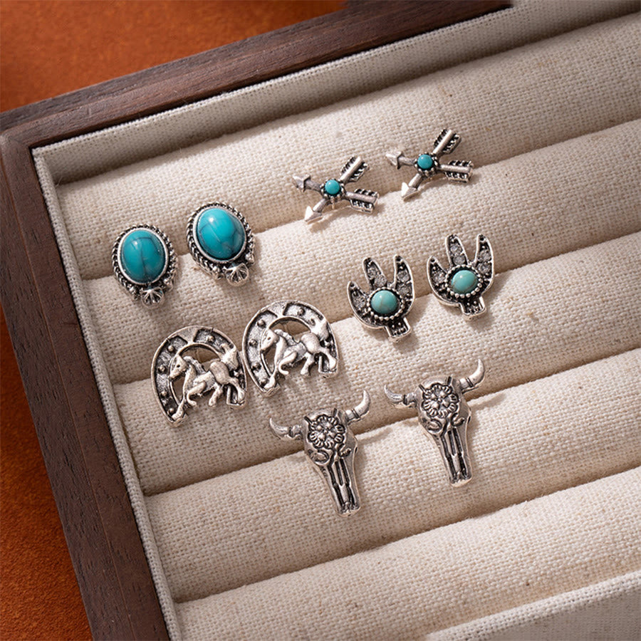 Boucles d'oreilles Olivenorma western bohème floral et cowboy à motifs variés - Ovale et turquoise - image 2