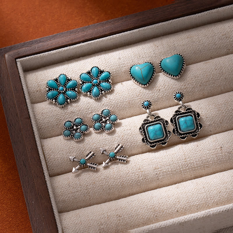 Boucles d'oreilles Olivenorma western bohème floral et cowboy à motifs variés - Cœur et Turquoise - image 8