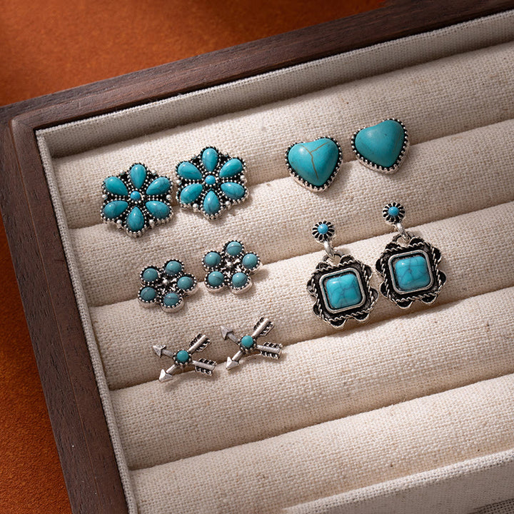 Boucles d'oreilles Olivenorma western bohème floral et cowboy à motifs variés - Cœur et Turquoise - image 8