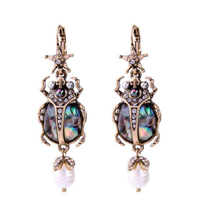 Boucles d'oreilles pendantes Olivenorma Vintage Star & Beetle Pearl. - Clip On - image 1
