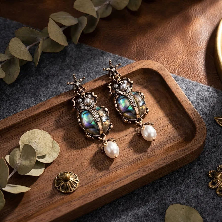 Boucles d'oreilles pendantes Olivenorma Vintage Star & Beetle Pearl. - image 7