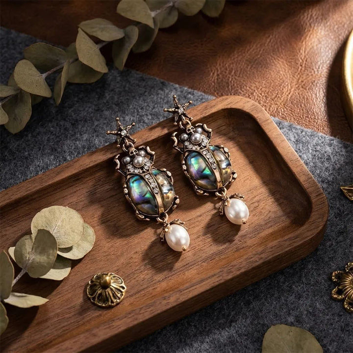 Boucles d'oreilles pendantes Olivenorma Vintage Star & Beetle Pearl. - image 7