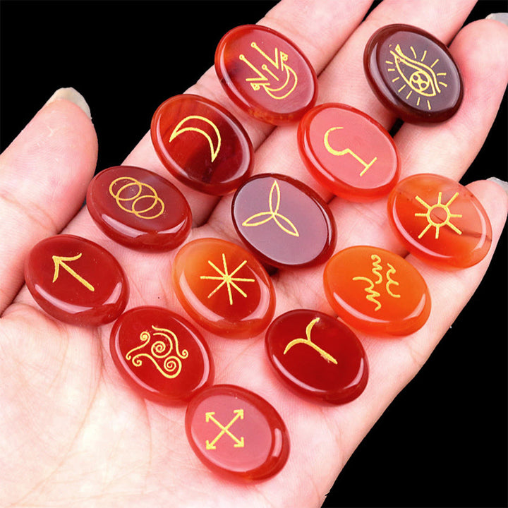 Olivenorma - Pierre anti-stress gravée de runes de sorcière en pierre naturelle (13 pièces) - Agate rouge - image 8