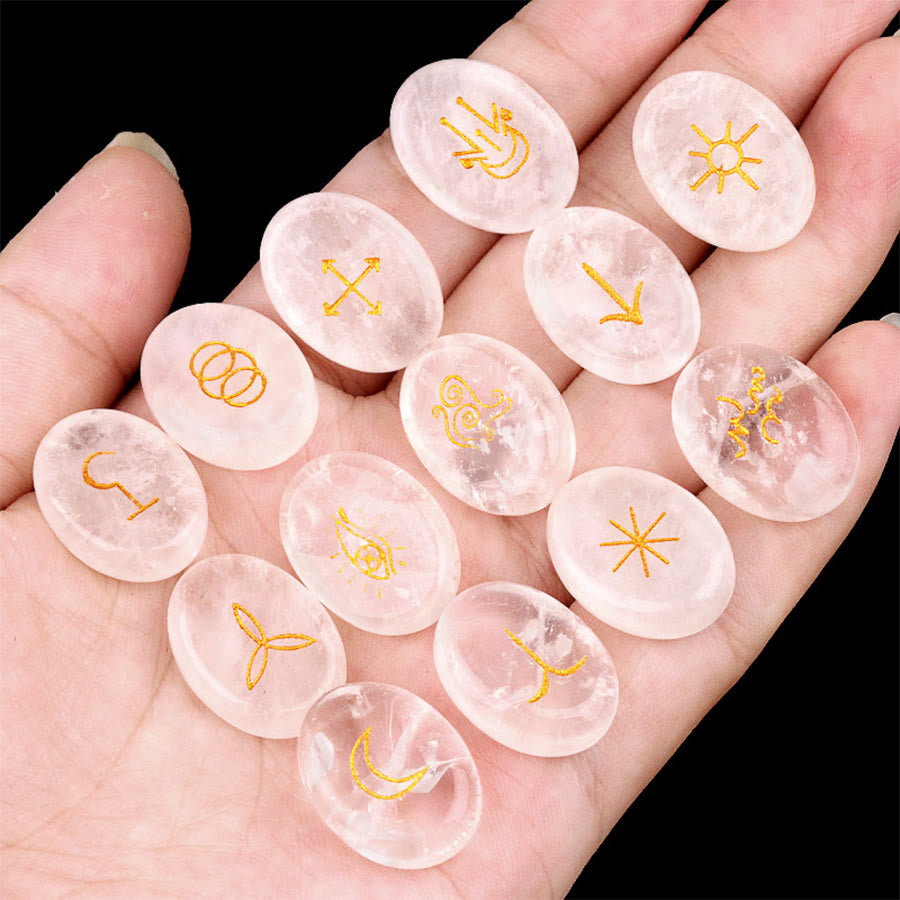 Olivenorma - Pierre anti-stress gravée de runes de sorcière en pierre naturelle (13 pièces) - Quartz clair - image 14