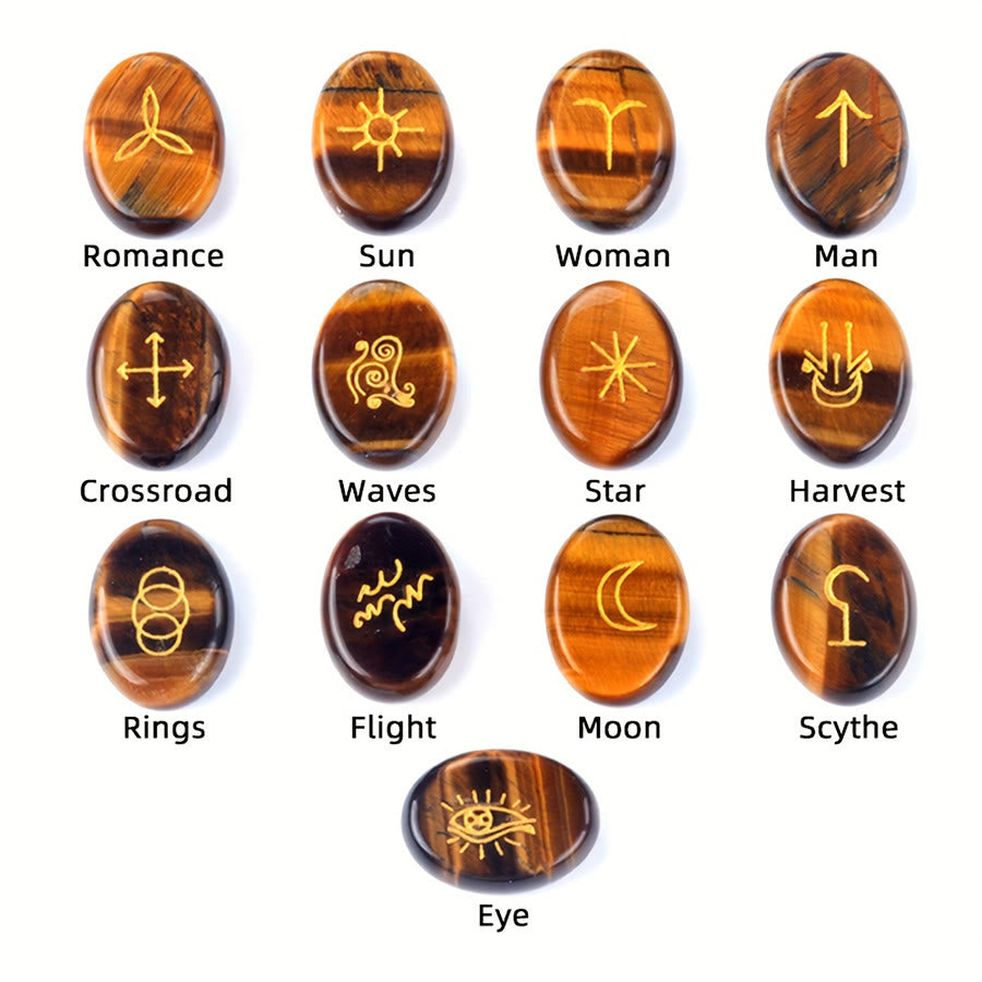 Olivenorma - Pierre anti-stress gravée de runes de sorcière en pierre naturelle (13 pièces) - image 0
