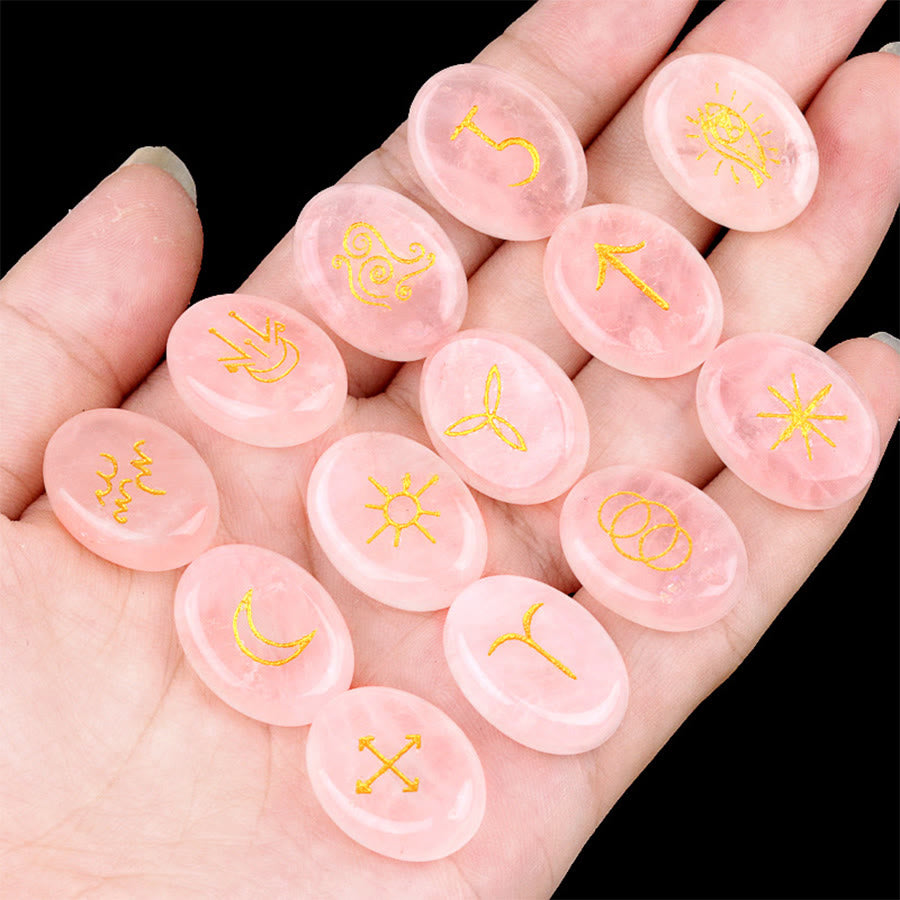 Olivenorma - Pierre anti-stress gravée de runes de sorcière en pierre naturelle (13 pièces) - Quartz rose - image 17
