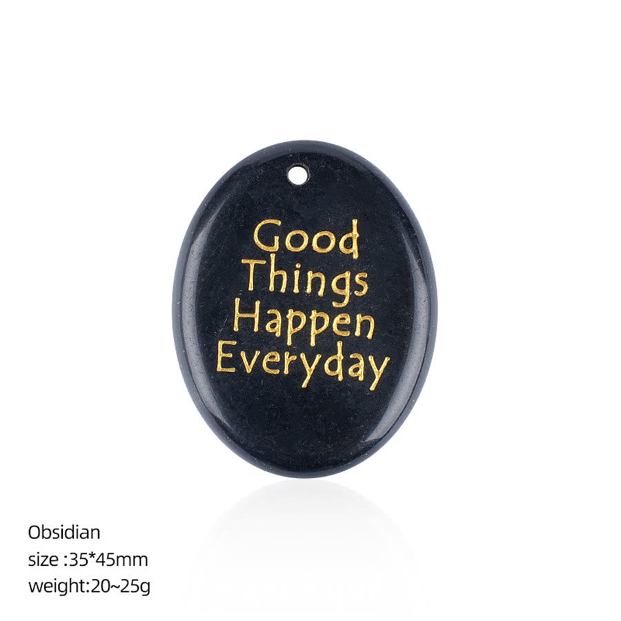 Olivenorma « De bonnes choses arrivent chaque jour » Pierre anti-stress en pierre naturelle avec citation positive - Obsidienne - image 17