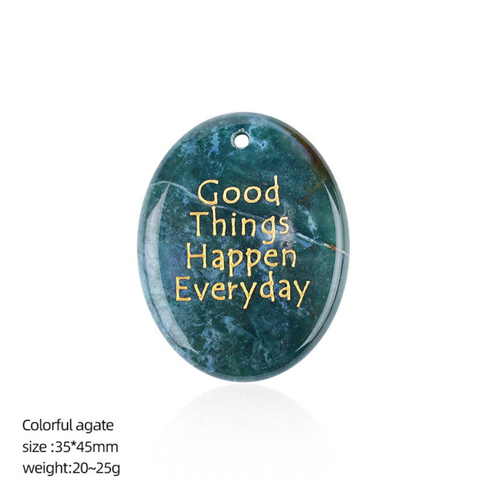 Olivenorma « De bonnes choses arrivent chaque jour » Pierre anti-stress en pierre naturelle avec citation positive - Agate colorée - image 23