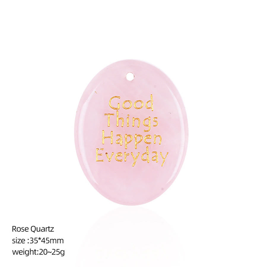 Olivenorma « De bonnes choses arrivent chaque jour » Pierre anti-stress en pierre naturelle avec citation positive - Quartz rose - image 15