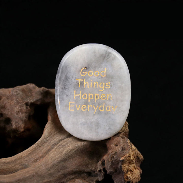 Pierre de poche apaisante gravée Olivenorma « De bonnes choses arrivent chaque jour » - Labradorite - Support d'airbag et pierre précieuse - image 32