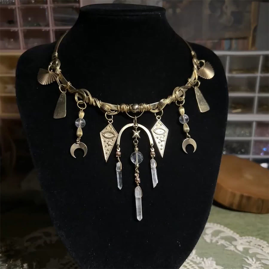 Collier ras-de-cou Olivenorma Witchy avec œil maléfique et phases de la lune en métal - image 3