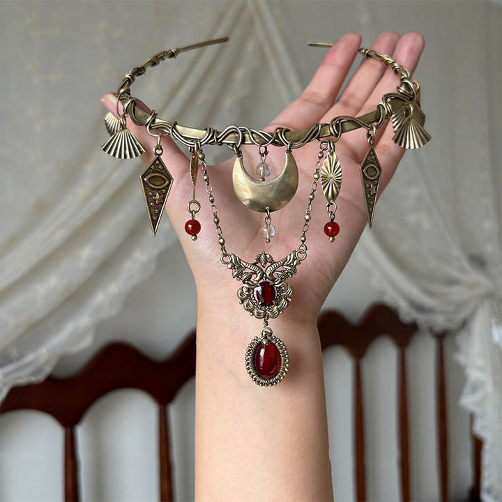 Collier ras-de-cou Olivenorma Witchy avec œil maléfique et phases de la lune en métal - Croissant de lune - image 4
