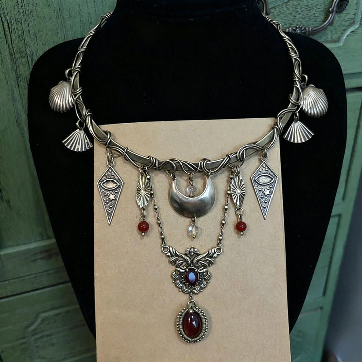 Collier ras-de-cou Olivenorma Witchy avec œil maléfique et phases de la lune en métal - image 6