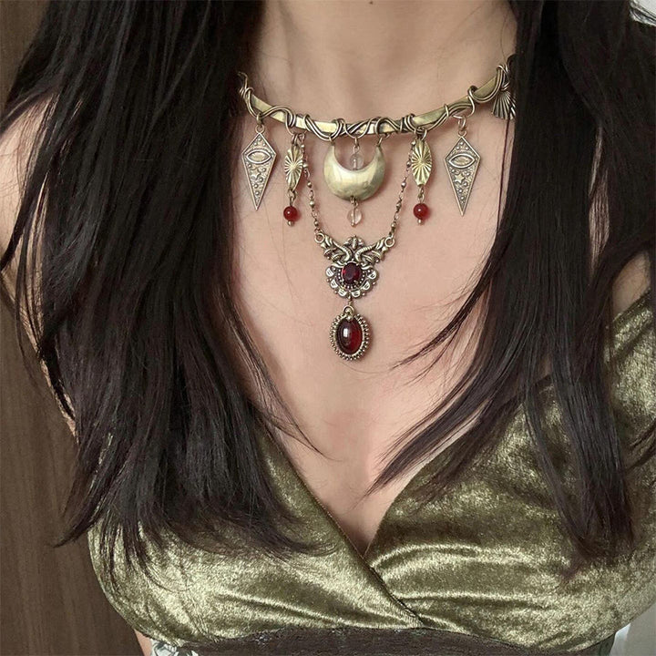 Collier ras-de-cou Olivenorma Witchy avec œil maléfique et phases de la lune en métal - image 5