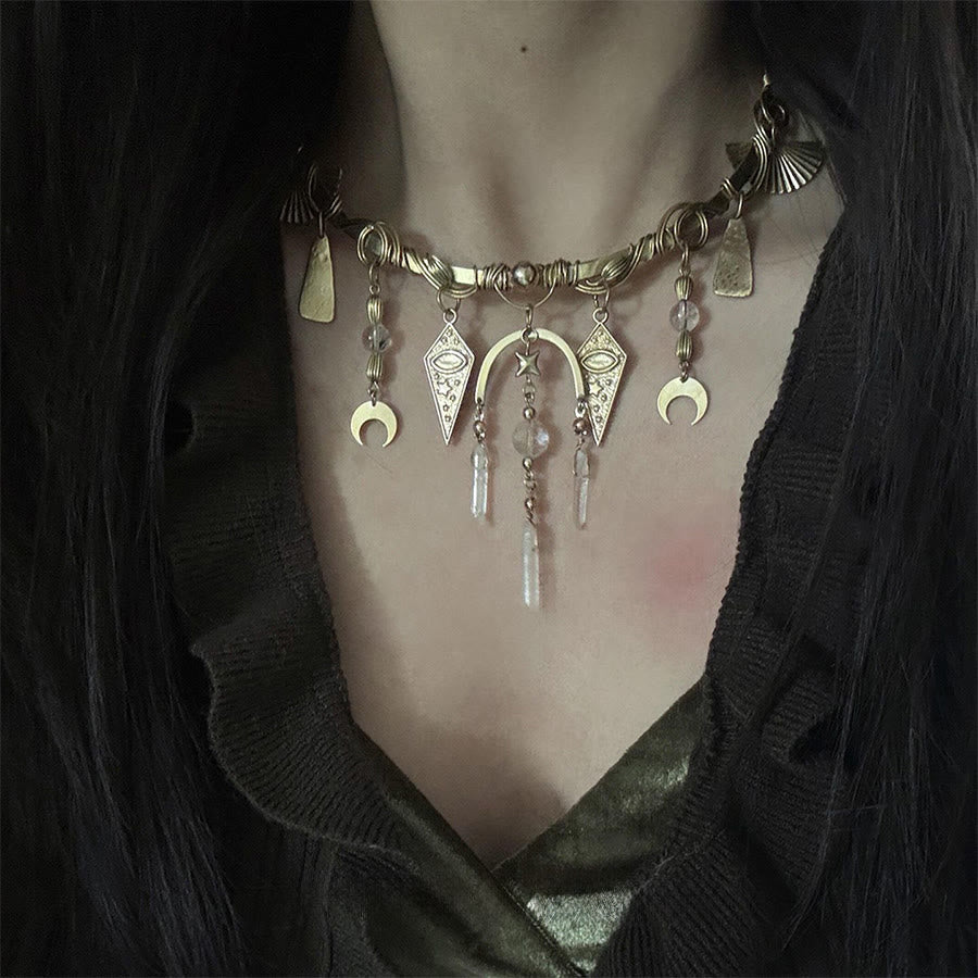 Collier ras-de-cou Olivenorma Witchy avec œil maléfique et phases de la lune en métal - image 2