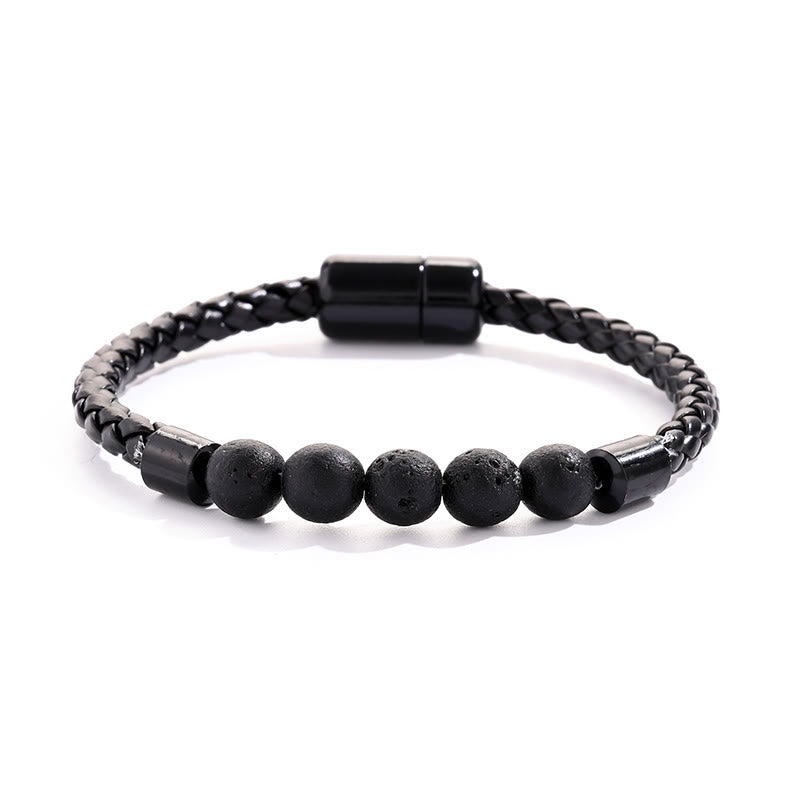 Bracelet Olivenorma en cuir tressé avec perles de pierre naturelle et fermeture magnétique - Pierre de lave - image 17