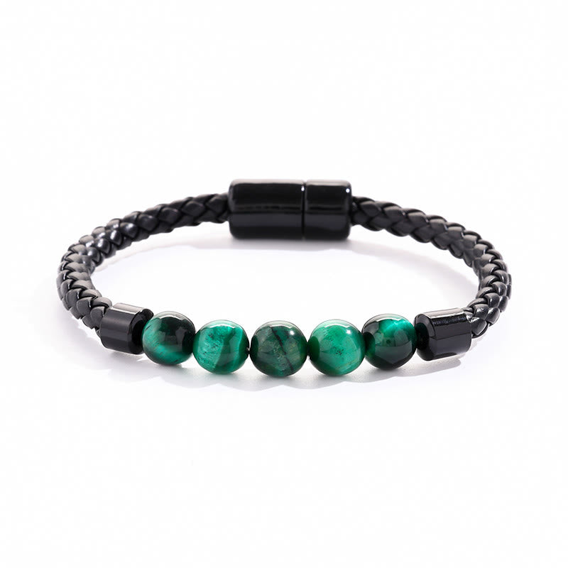 Bracelet Olivenorma en cuir tressé avec perles de pierre naturelle et fermeture magnétique - Malachite - image 13