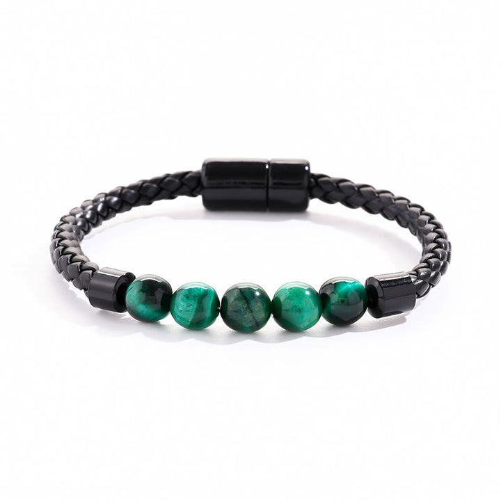 Bracelet Olivenorma en cuir tressé avec perles de pierre naturelle et fermeture magnétique - Malachite - image 13