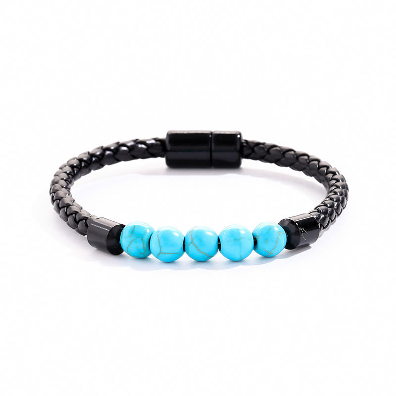 Bracelet Olivenorma en cuir tressé avec perles de pierre naturelle et fermeture magnétique - Turquoise - image 16