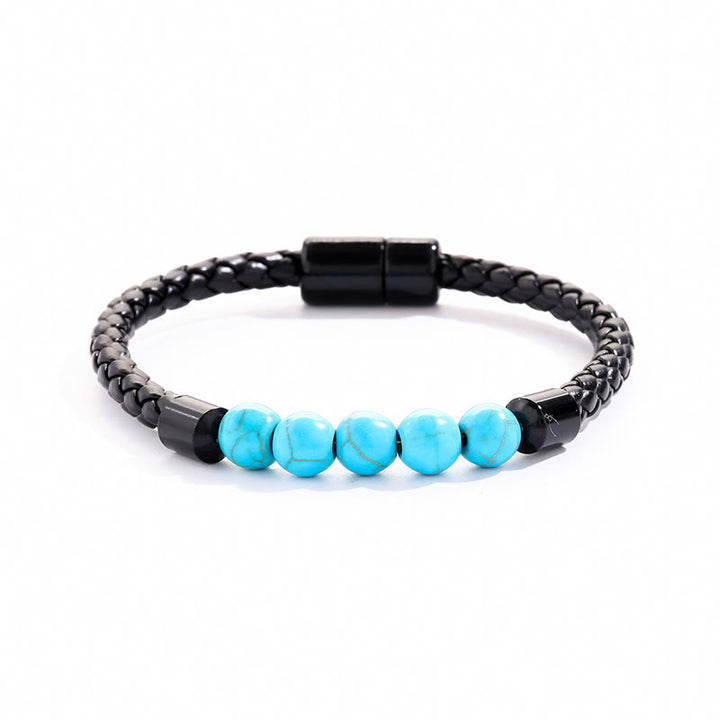 Bracelet Olivenorma en cuir tressé avec perles de pierre naturelle et fermeture magnétique - Turquoise - image 16