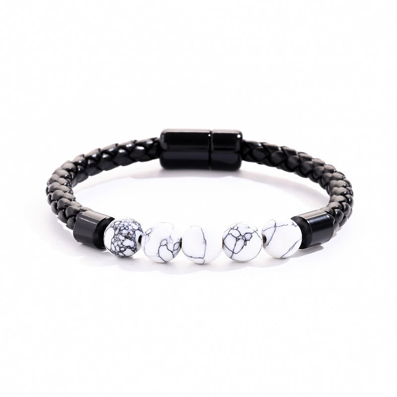 Bracelet Olivenorma en cuir tressé avec perles de pierre naturelle et fermeture magnétique - Howlite - image 19