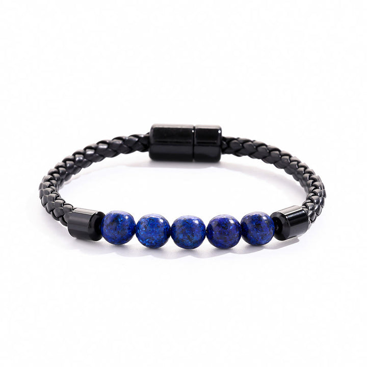 Bracelet Olivenorma en cuir tressé avec perles de pierre naturelle et fermeture magnétique - Lapis lazuli - image 11