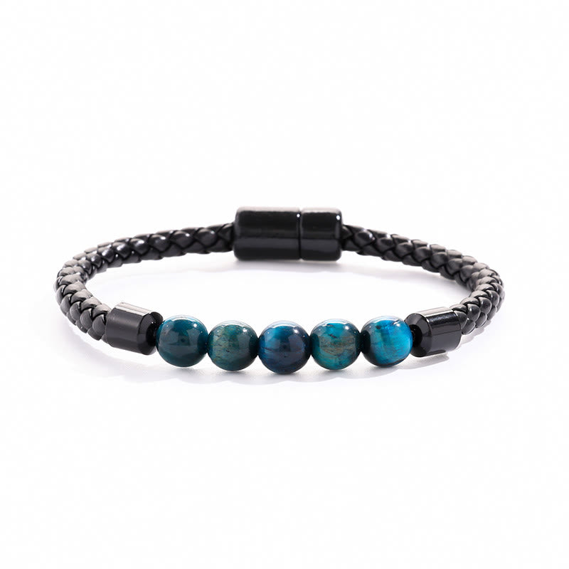 Bracelet Olivenorma en cuir tressé avec perles de pierre naturelle et fermeture magnétique - Apatite bleue - image 21