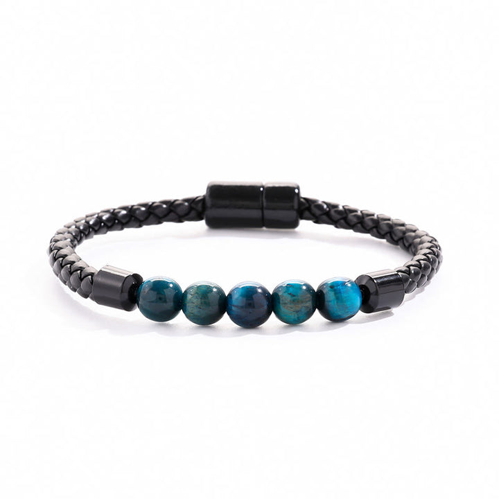 Bracelet Olivenorma en cuir tressé avec perles de pierre naturelle et fermeture magnétique - Apatite bleue - image 21