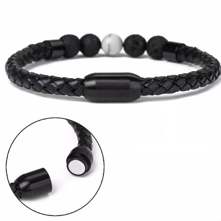 Bracelet Olivenorma en cuir tressé avec perles de pierre naturelle et fermeture magnétique - image 7