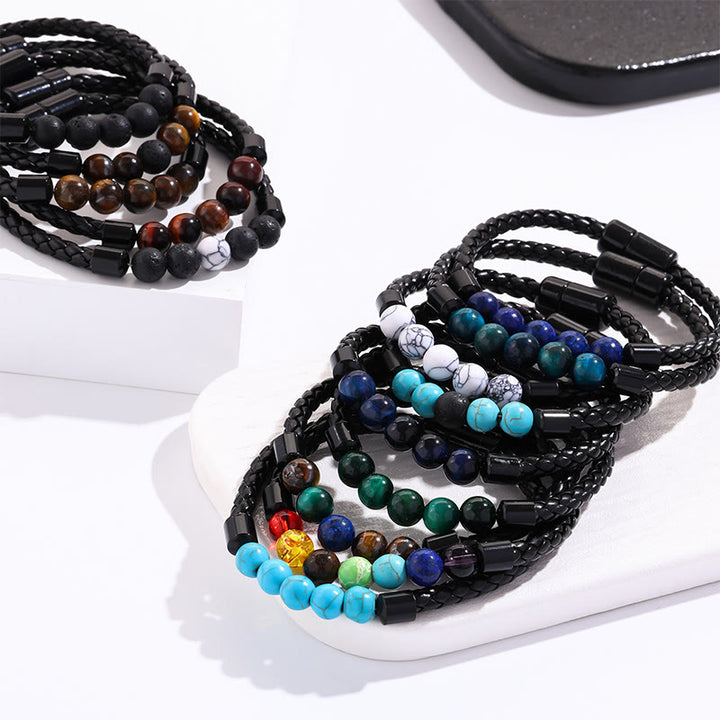 Bracelet Olivenorma en cuir tressé avec perles de pierre naturelle et fermeture magnétique - image 22