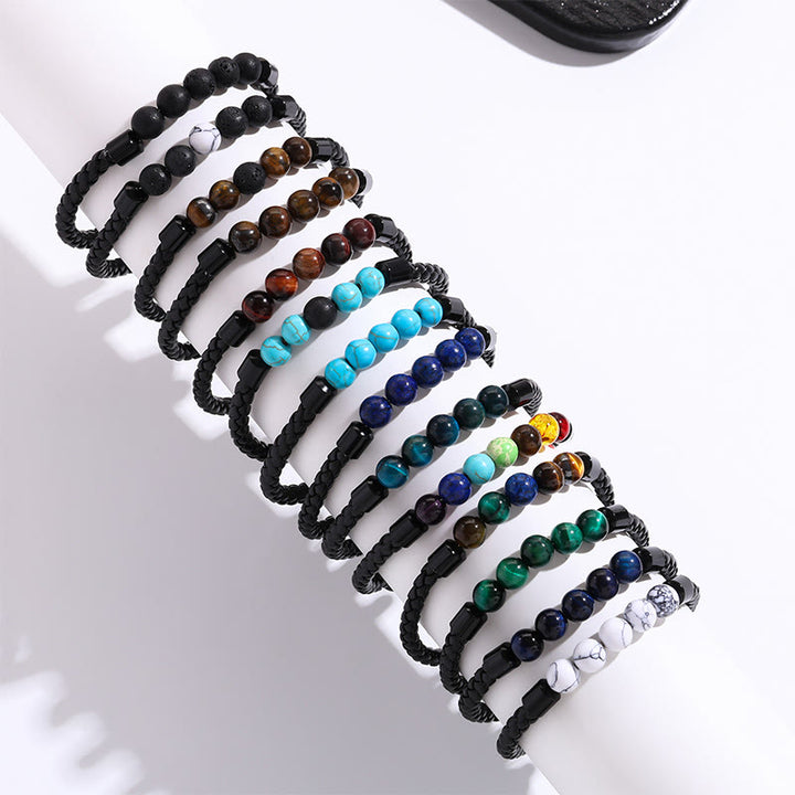 Bracelet Olivenorma en cuir tressé avec perles de pierre naturelle et fermeture magnétique - image 23