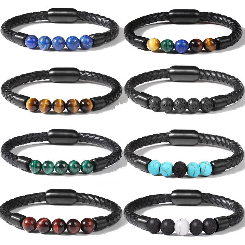 Bracelet Olivenorma en cuir tressé avec perles de pierre naturelle et fermeture magnétique - image 26
