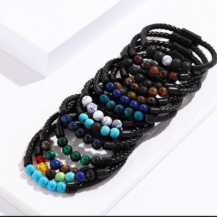 Bracelet Olivenorma en cuir tressé avec perles de pierre naturelle et fermeture magnétique - image 25