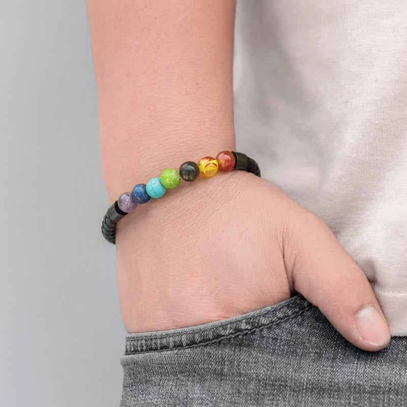 Bracelet Olivenorma en cuir tressé avec perles de pierre naturelle et fermeture magnétique - image 2