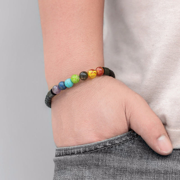 Bracelet Olivenorma en cuir tressé avec perles de pierre naturelle et fermeture magnétique - image 2