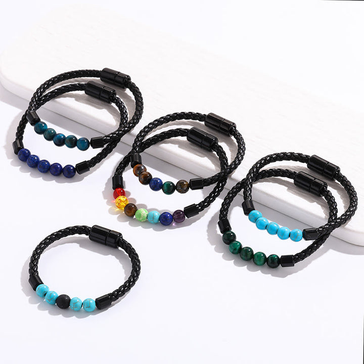 Bracelet Olivenorma en cuir tressé avec perles de pierre naturelle et fermeture magnétique - image 24