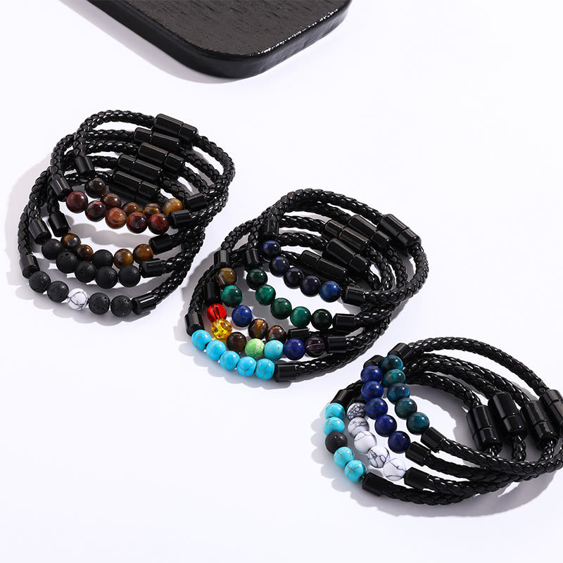 Bracelet Olivenorma en cuir tressé avec perles de pierre naturelle et fermeture magnétique - image 27