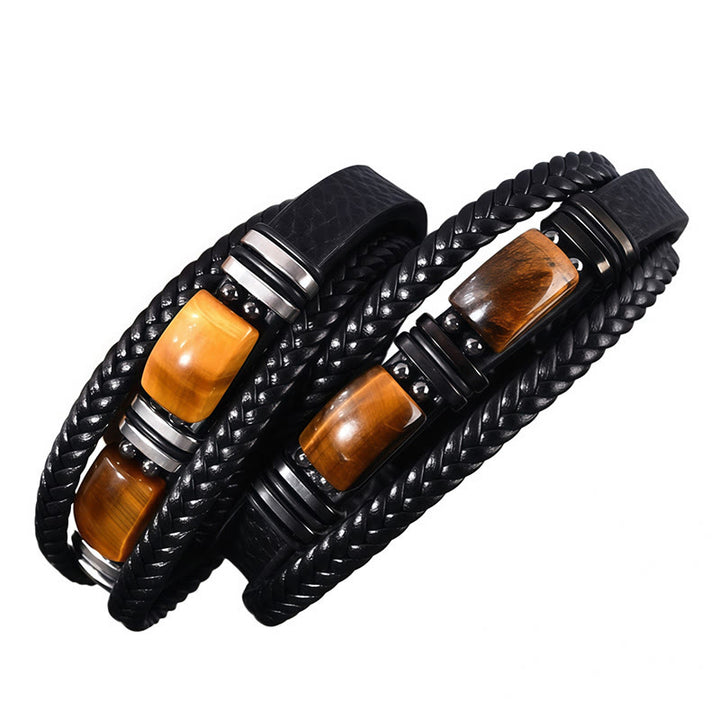 Bracelet magnétique Olivenorma en cuir tressé artisanal et pierre naturelle - image 2