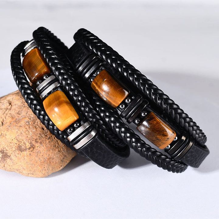 Bracelet magnétique Olivenorma en cuir tressé artisanal et pierre naturelle - image 0