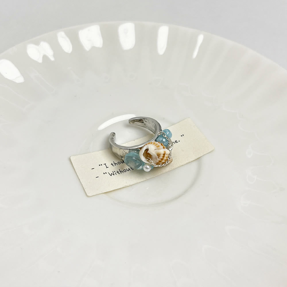 Bague ajustable Olivenorma Beachy Conch et cristal perlé - Dôme et coquillage décoratifs - image 5